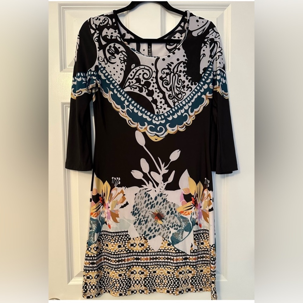 White Mark Black and Multicolor Patterned Dress
